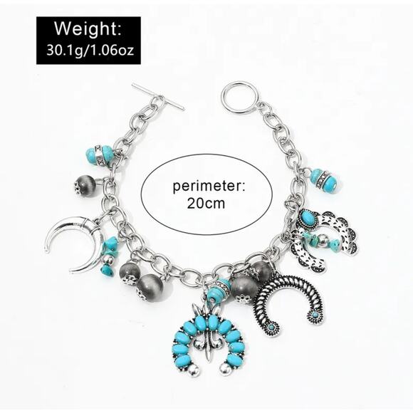 Chunky Retro Cowboy Charm Bracelet Equestrian Southwestern Turquoise Sto… - Picture 1 of 9